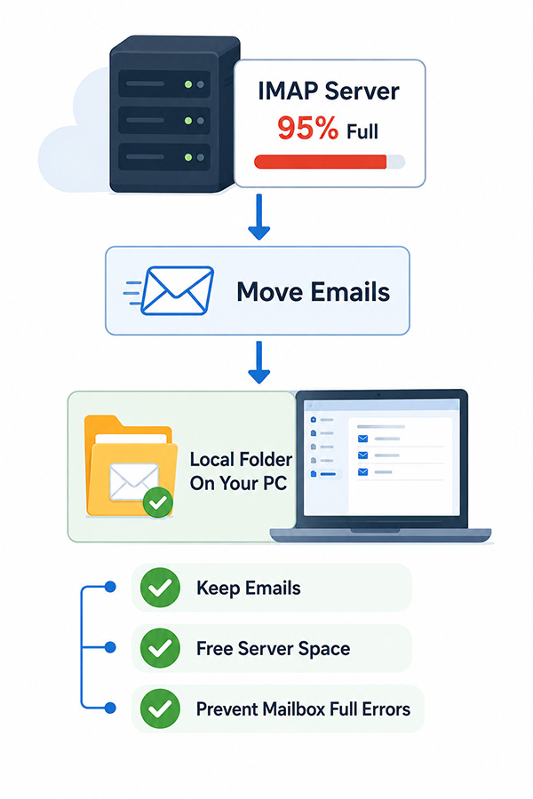 Moving emails from the email server to free up quota