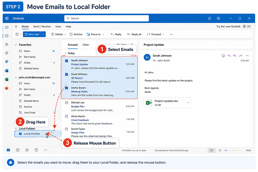 Move mail to the local folder