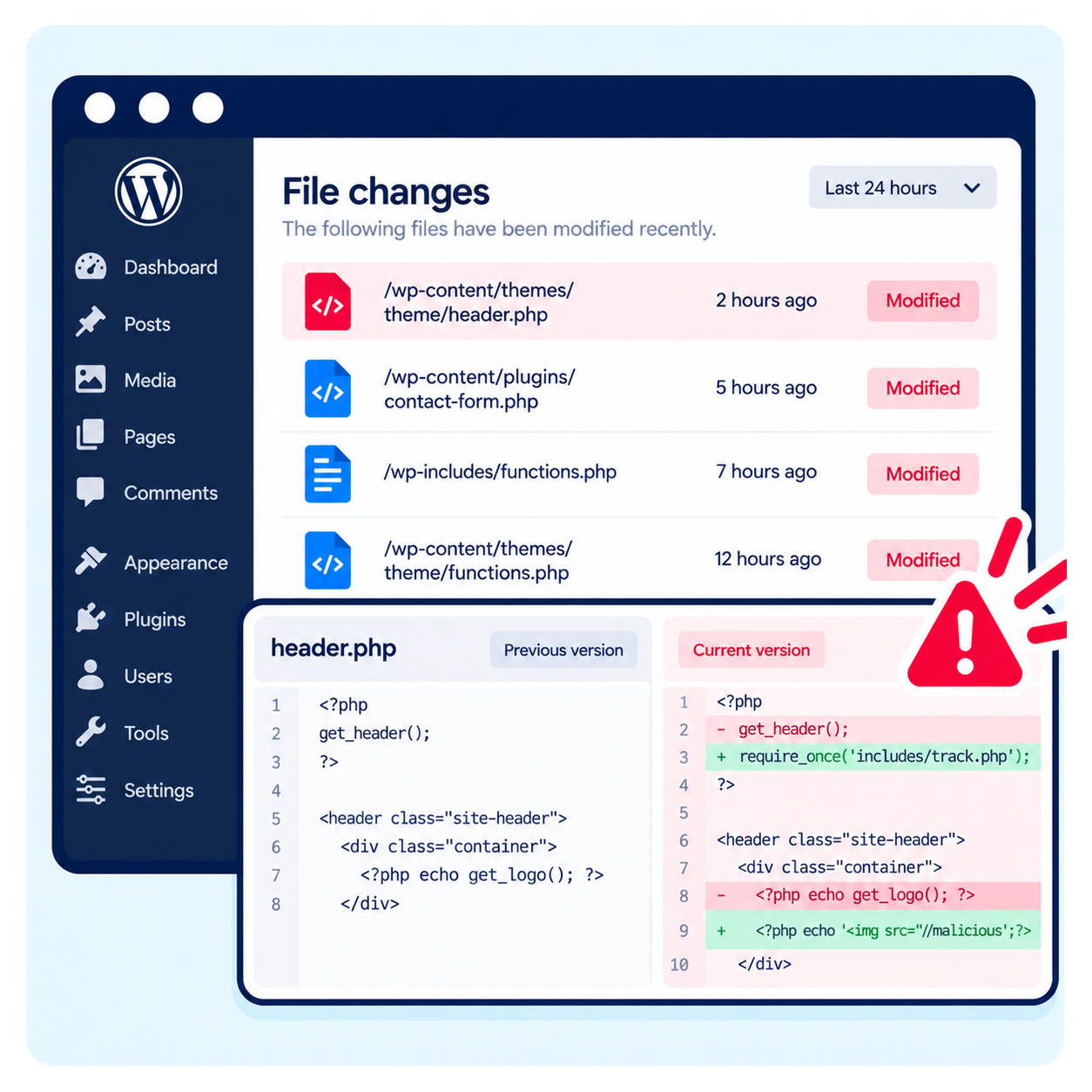 12. WordPress core, plugin or theme files change unexpectedly