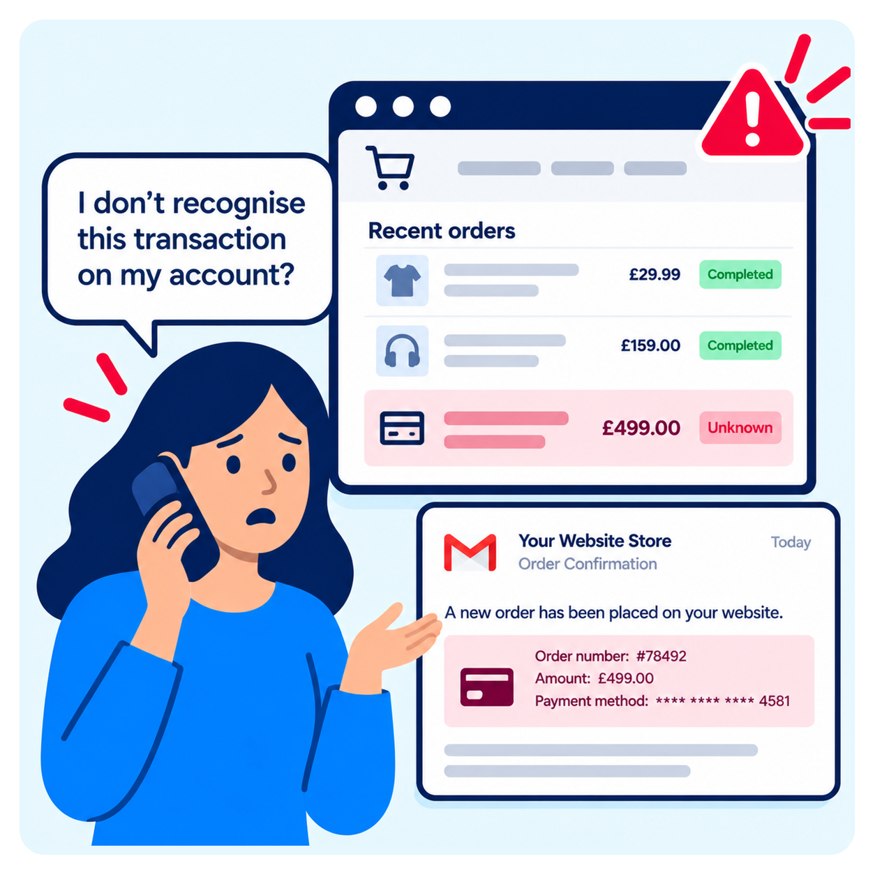 9. Customers report suspicious or fraudulent transactions