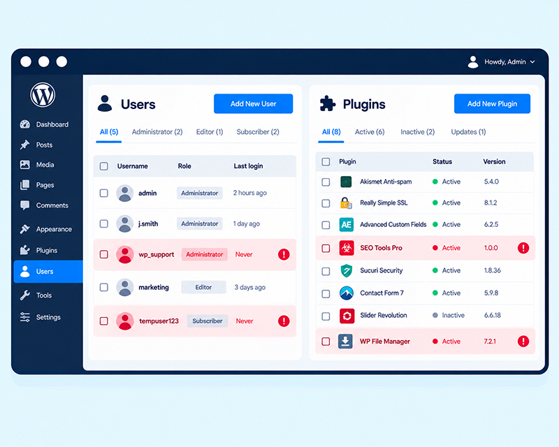 WordPress Dashboard Security Overview